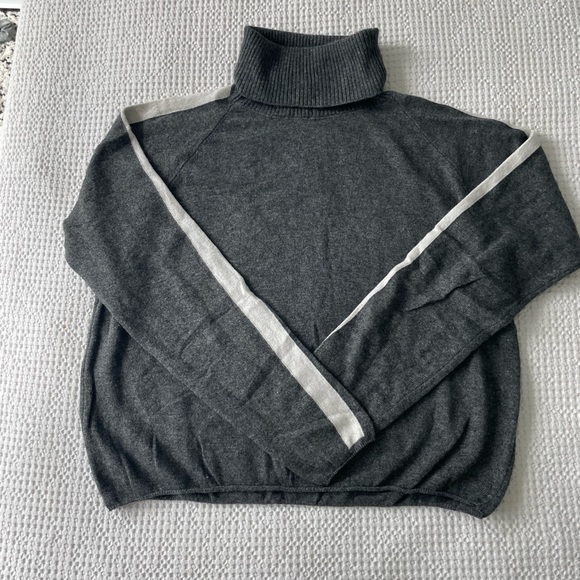 Subdued -  Stripe Sleeve Turtleneck Sweater, Grey - Picture 2 of 3